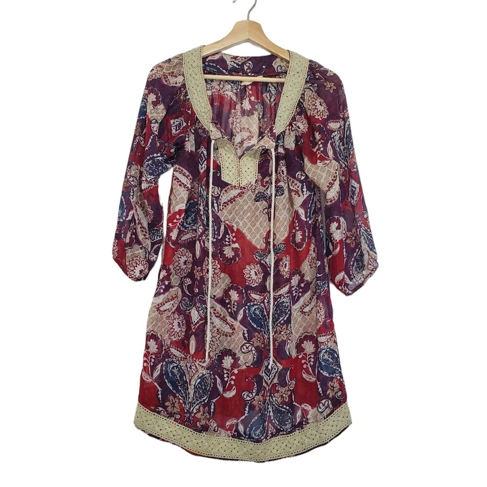 Urban Behavior Sheer Patterned Crochet Lace Trim Tunic